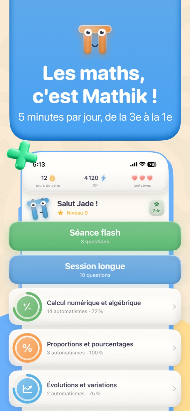 Mathik — les maths, c'est Mathik : 5 minutes par jour, de la 3e à la 1re