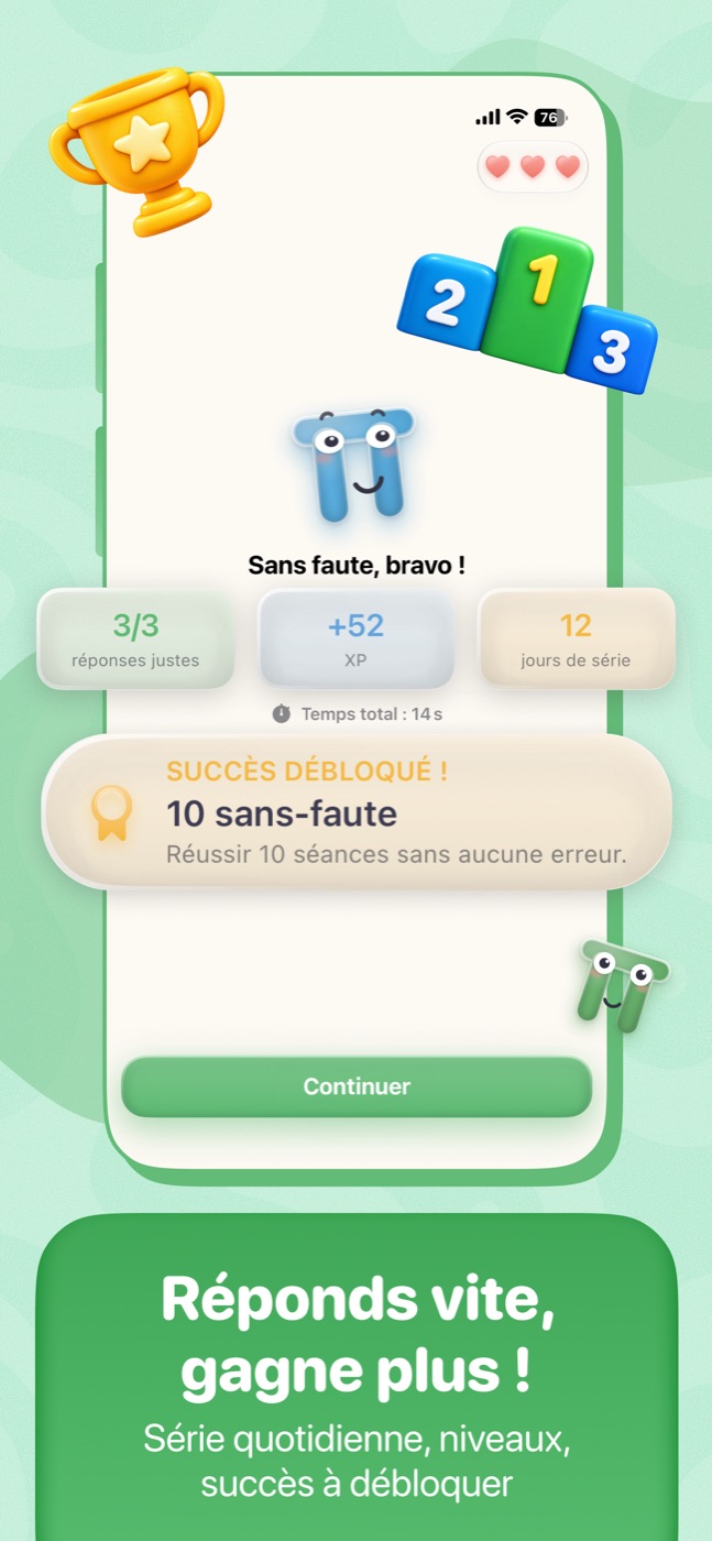 Mathik — réponds vite, gagne plus : série quotidienne, niveaux et succès à débloquer