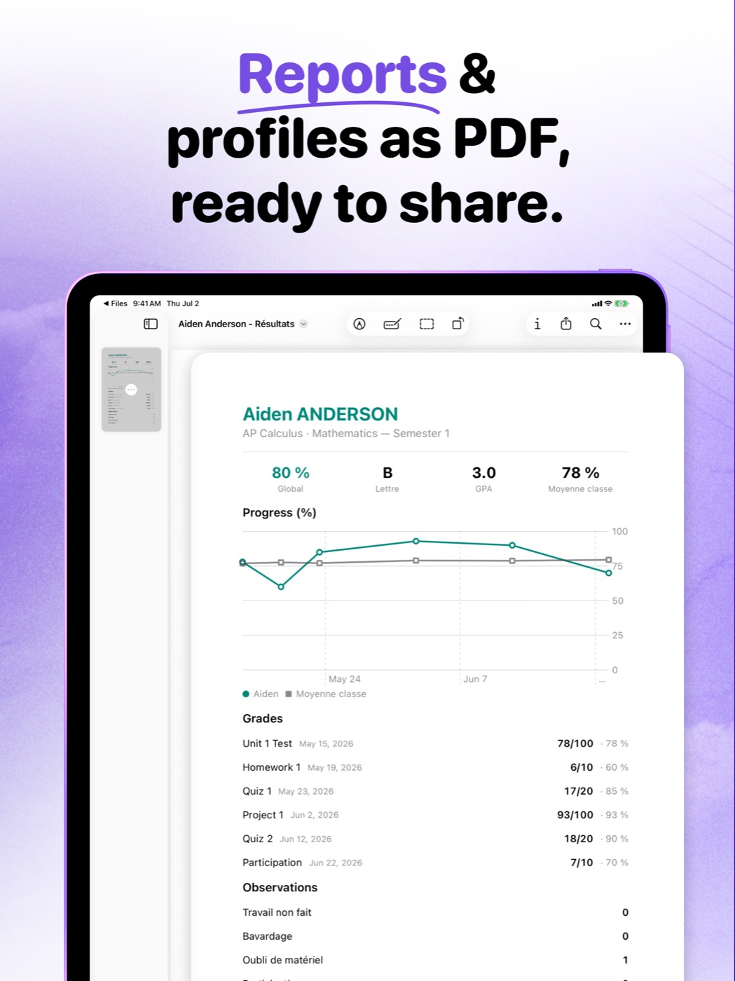 TeachBook β reports and student profiles exported to PDF