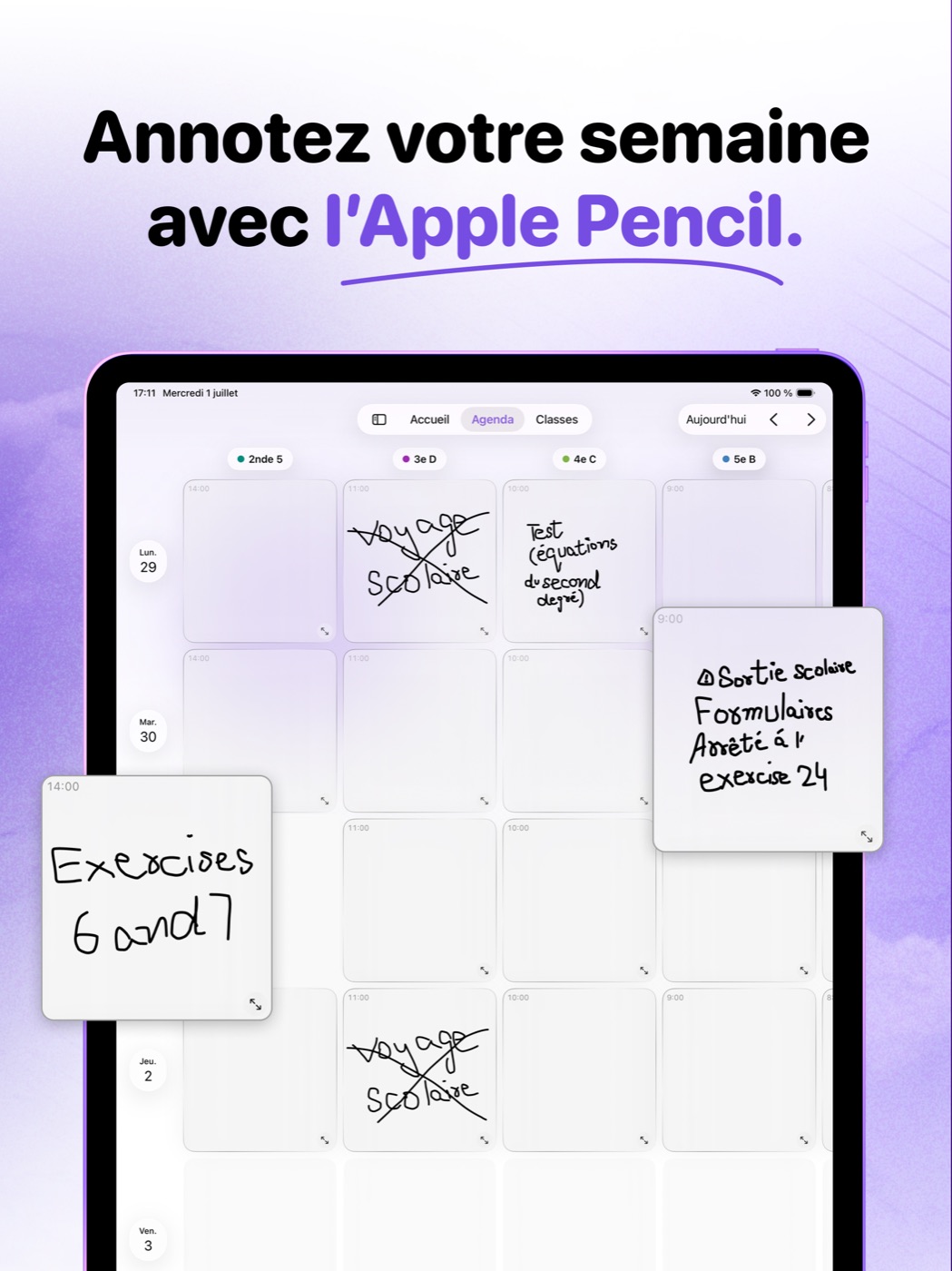 TeachBook — agenda hebdomadaire annoté à l'Apple Pencil